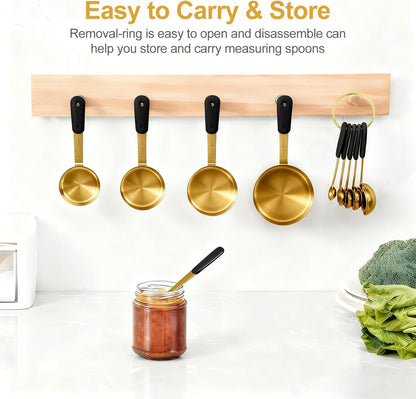 Bopei Measuring Cups and Spoons Set Stainless Steel 10 Piece for Cooking and Baking (5 Cups + 5 Spoons, Colorful Handles)