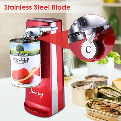 Davivy Electric Can Opener - One-Touch Hands-Free Operation,Removable Stainless Steel Cutter, 3-in-1 Design with Knife Sharpener&Bottle Opener(Blue)