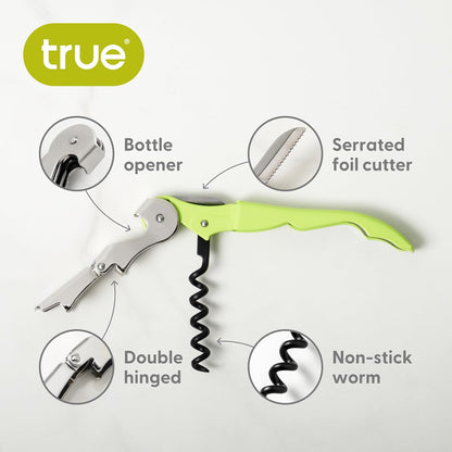 True Truetap Double Hinged Waiter's Corkscrew Wine Opener, Stainless Steel Wine Bottle Opener with Built In Foil Cutter, Home Bar Tools, Bar Cart Accessories, Wedding Gifts, Set of 1, Black