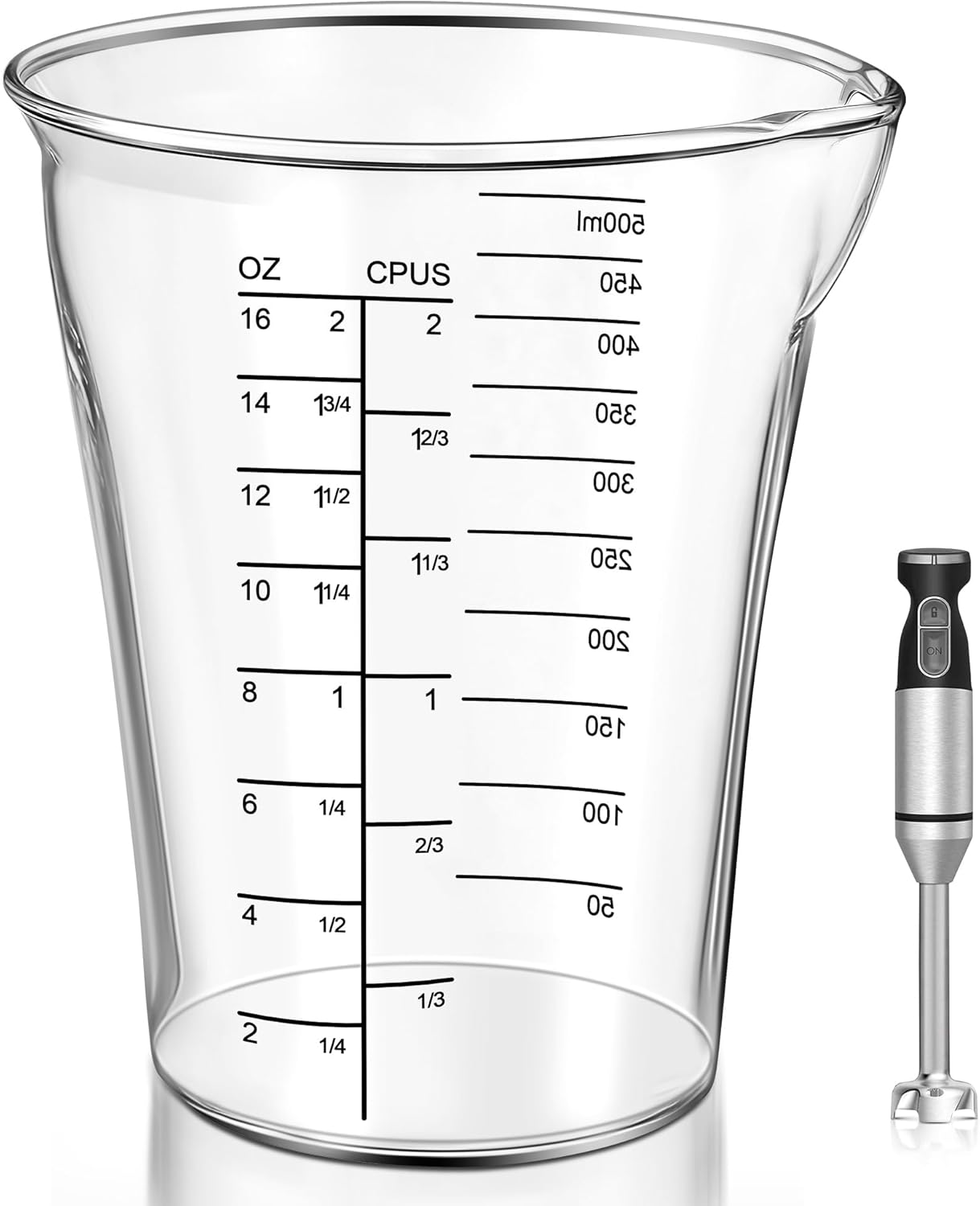Feekoon Blender Measuring Cup 16oz Compatible with Cuisinart Smart Stick Hand Blender CSB-79 CSB79MC, Glass Mixer Attachments Immersion Cups, Replacement Measuring Cup for Stick Hand Blenders