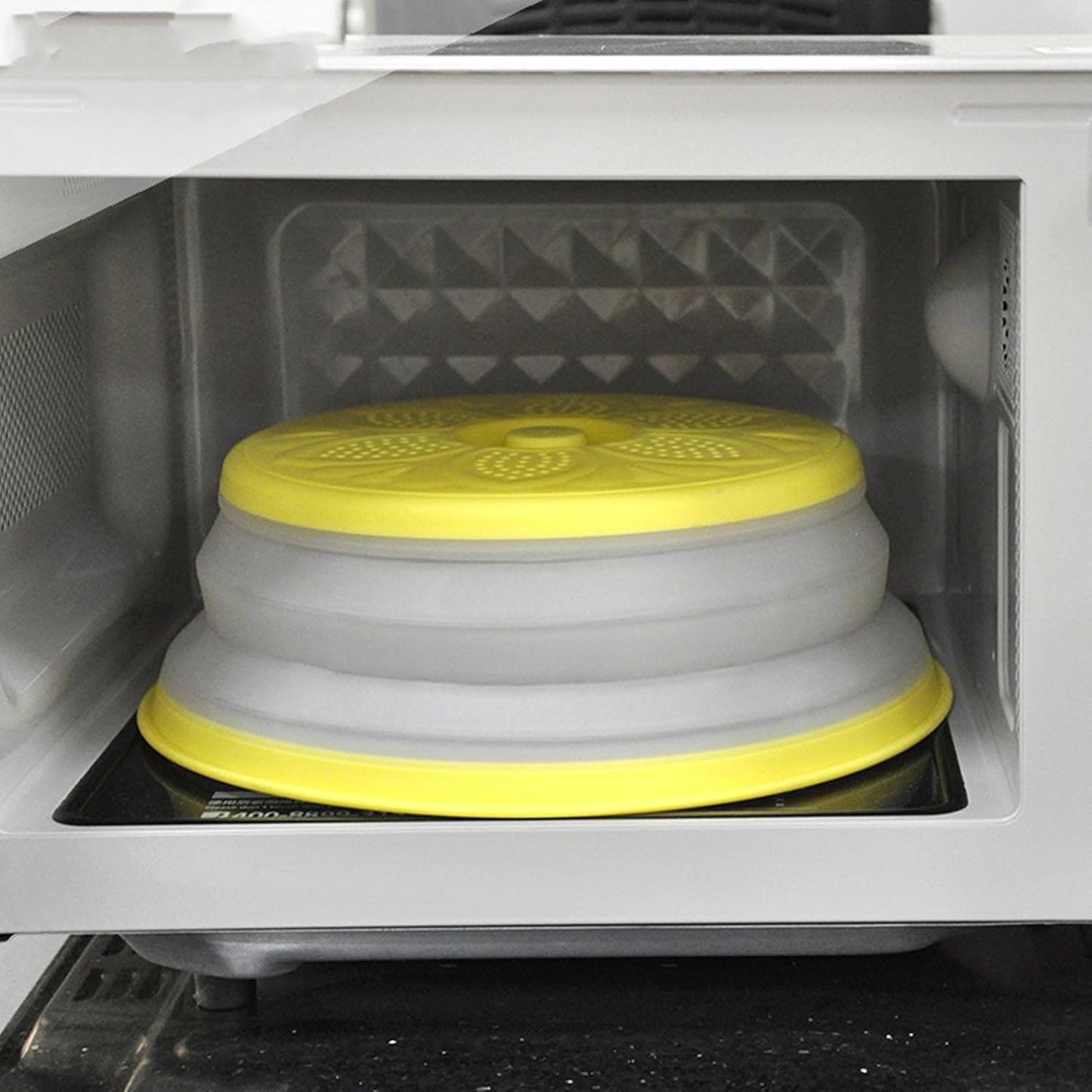 Microwave Splatter Cover, Collapsible Microwave Plate Cover Vented for Food Splatter Guard Fruit Drainer Basket Colander Kitchen Gadget (Yellow)