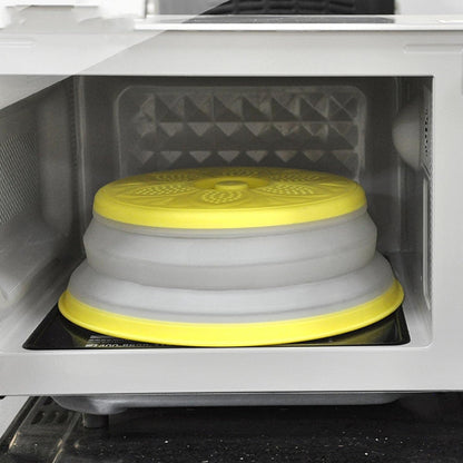 Microwave Splatter Cover, Collapsible Microwave Plate Cover Vented for Food Splatter Guard Fruit Drainer Basket Colander Kitchen Gadget (Yellow)
