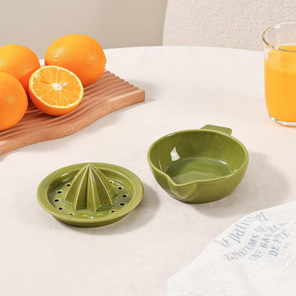 Ceramic Citrus Lemon Orange Juicer Manual Squeezer, Hand Juicer Reamer Rotation Press with 6.8oz Bowl, Strainer Lid, Spout, Handle, Dishwasher Safe, Easy to Clean
