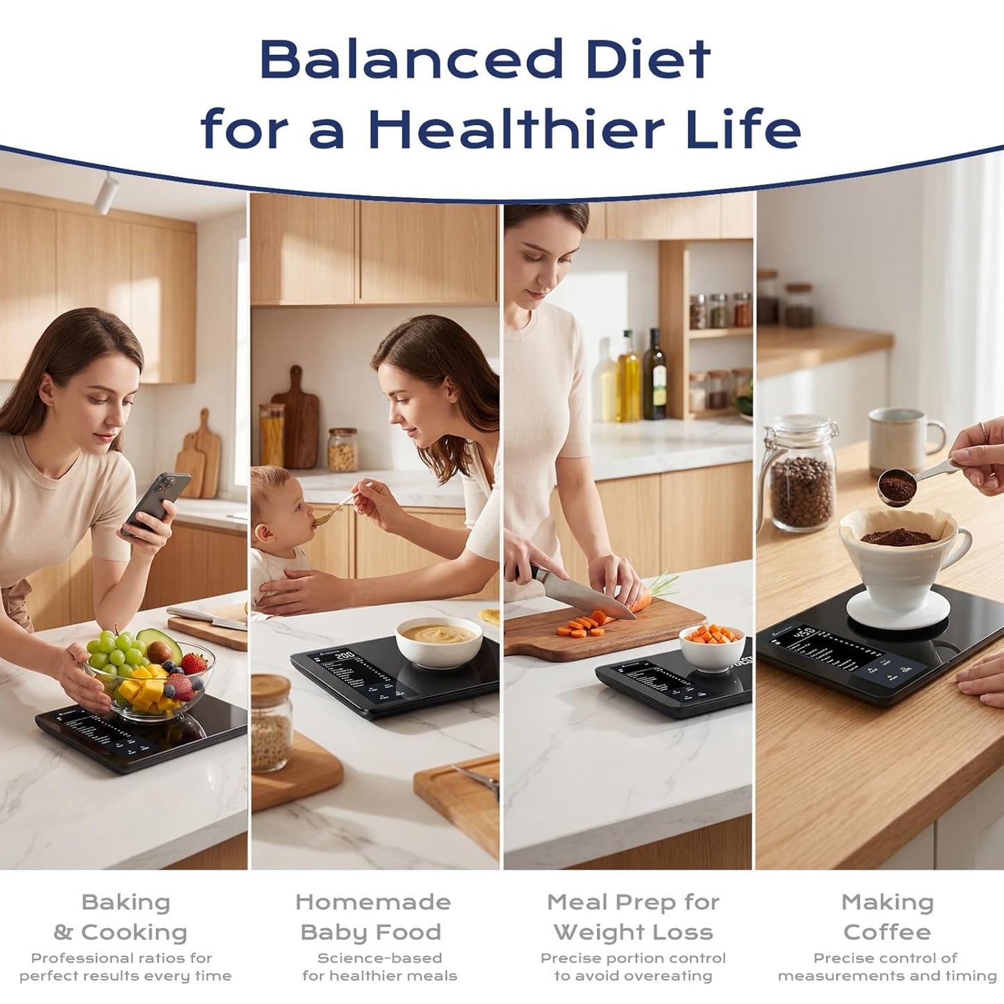 Smart Food Scale with Nutritional Calculator, Free APP with 30 Nutrients Tracking, Calorie, Macro, Works with App for Daily Reports, Digital Kitchen Scale for Meal Prep Weight Loss Coffee Making, 22lb