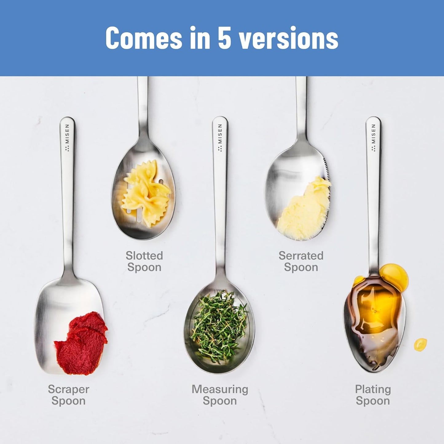 Misen Measuring Chef Spoon – Stainless Steel Cooking Spoon with Engraved Tablespoon Teaspoon and Milliliter Markings for Precise Measuring Mixing Sauces Dressings Marinades and Cooking Prep