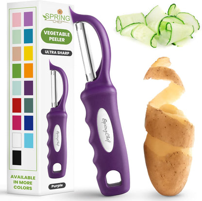 Spring Chef Premium Swivel Vegetable Peeler, Soft Grip Handle and Ultra Sharp Stainless Steel Blades - Perfect Kitchen Peeler For Veggie, Fruit, Potato, Carrot, Apple - Pink Lemonade