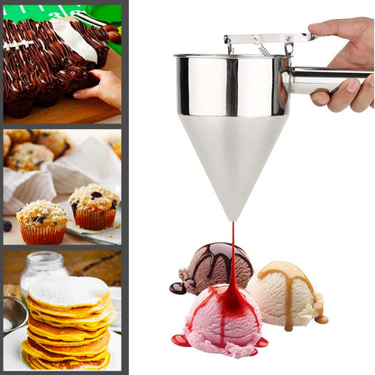 Stainless Steel Baking Funnel Dispenser with Stand for Takoyaki Pancake Batter Cupcake Pastries Desserts