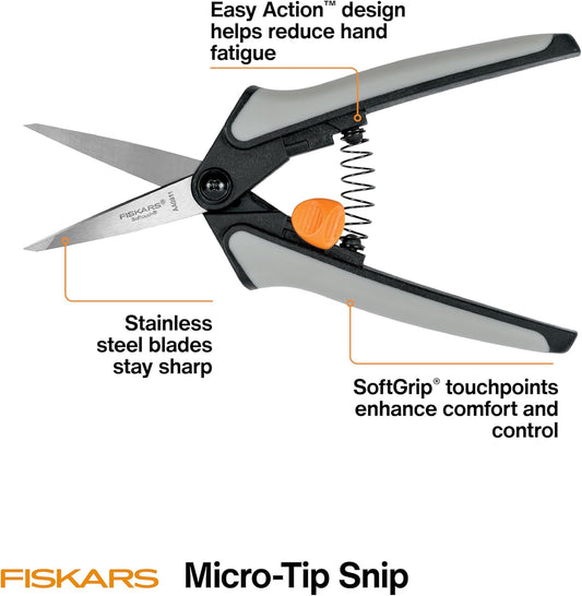 Fiskars 6" Pruning Scissors for Flowers, Buds, Weeds and Small Plants, Garden Snips with Resin Resistant Nonstick Stainless Steel Blades, Gardening Trimmers with Comfortable Handle