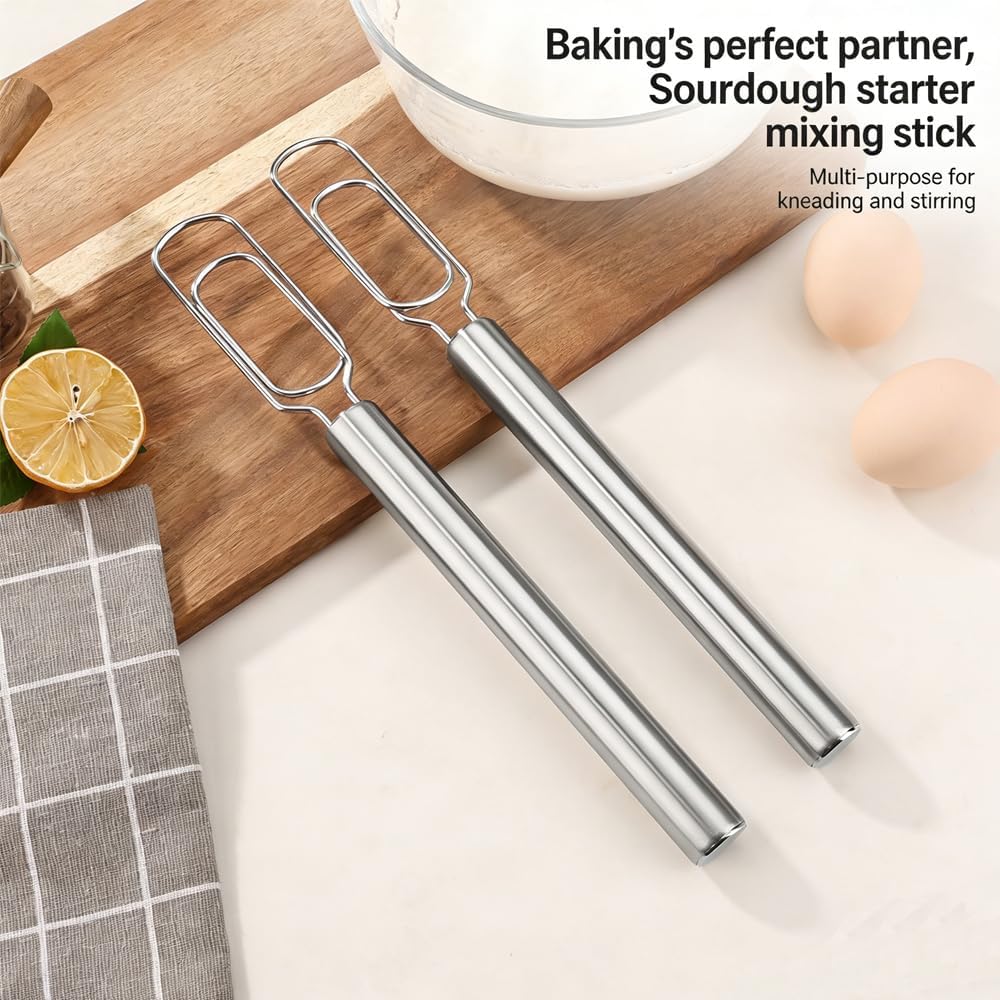 Danish Dough Whisk – Stainless Steel Flat Dough Hook Mixer for Sourdough Starter Bread Dough Pizza Pastry Cake Batter Hand Mixing Tool