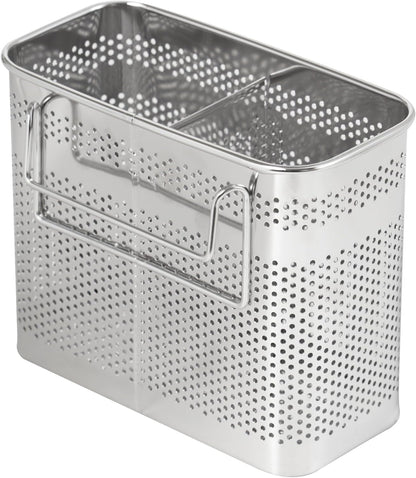 HOME&I Silverware Drying Basket for Dish Rack, SUS 304 Stainless Steel Hanging Utensil Holder with Wide Stable Hooks, 2-Compartment Cutlery Caddy for Kitchen Sink & Counterto