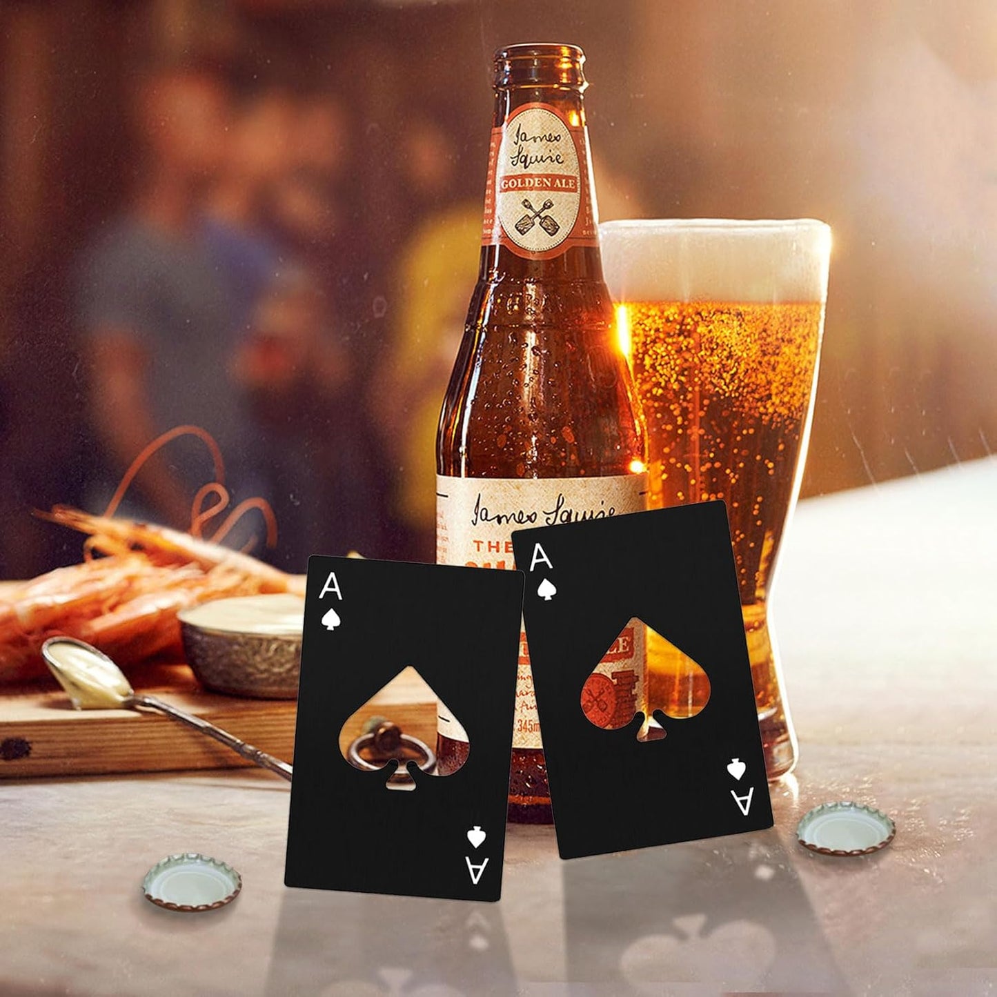 Ace Of Spades Bottle Opener Credit Card Size Pocker Cap Opener Portable Stainless Steel Can Opener (2 Pack Black & Silver)