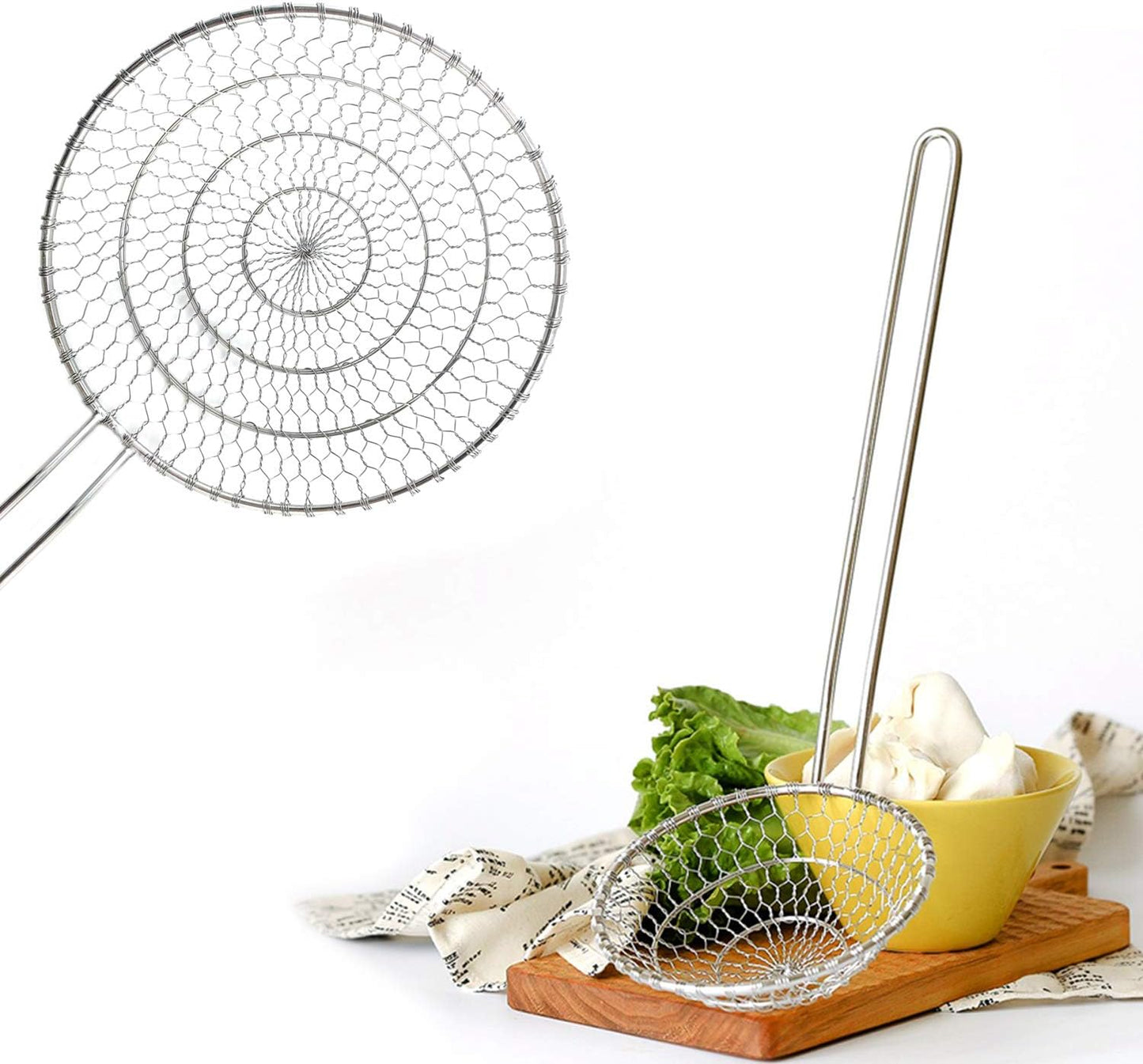 Hicook Stainless Steel Kitchen Spider Strainer Skimmer Ladle Food Dumpling Noodle Strainer for Pasta Spaghetti Noodles and Frying, 7 inches