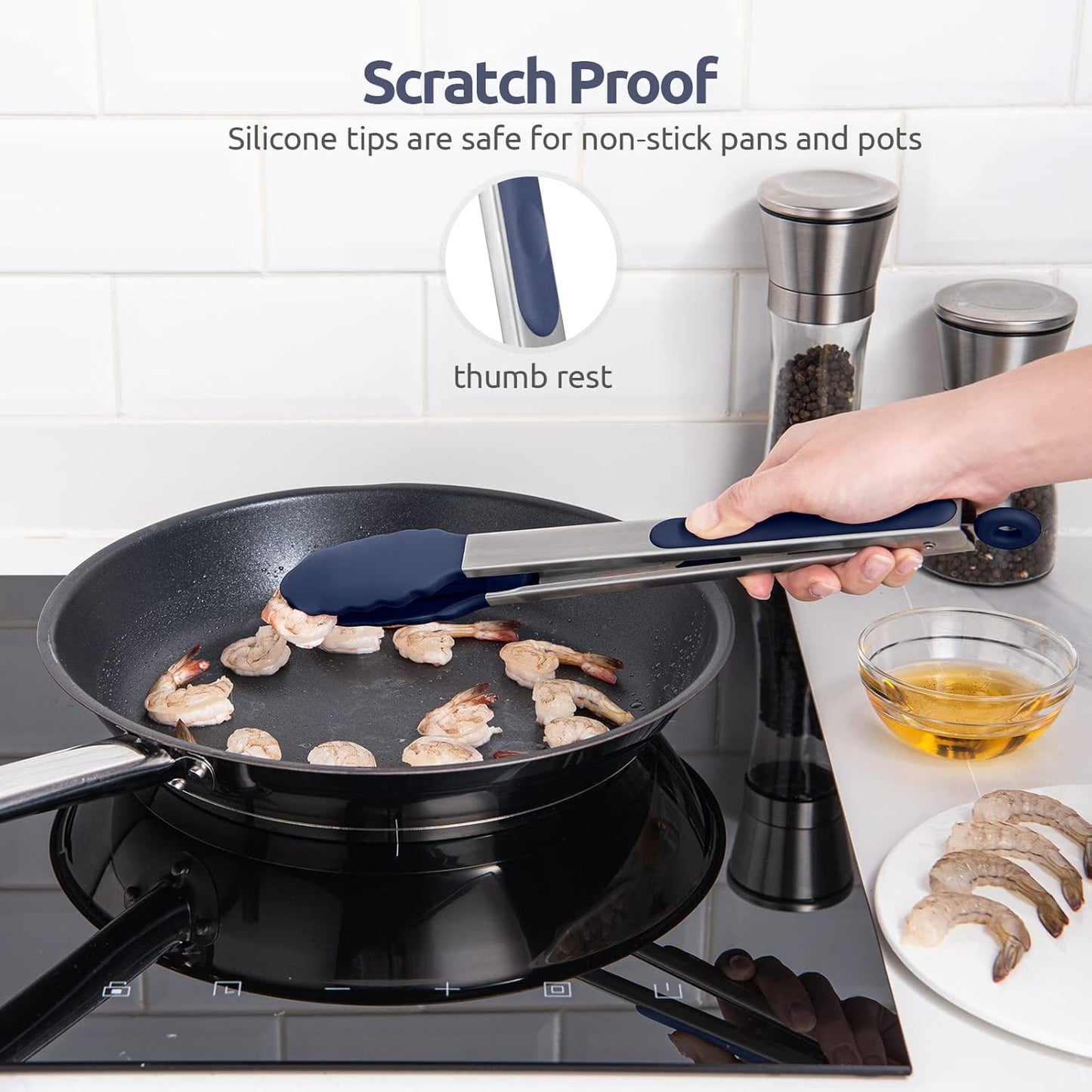 600ºF Heat Resistant Kitchen Tongs: U-Taste 9 inch Silicone Cooking Tong with Firm Sealed Non Stick Rubber Tips & Silicon Coated 18/8 Stainless Steel Handle & Smooth Locking for Serving Salad (Black)