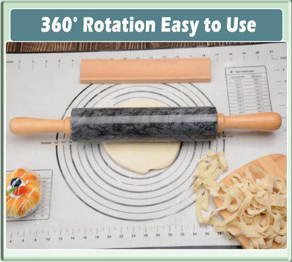 Marble Rolling Pin with Wooden Cradle Thick Handle Set for Baking,18.5 inch Premium Quality Polished Roller for Pizza Dough,Fondant,Pie Crust,Non-Stick Surface Easy to Clean(White)
