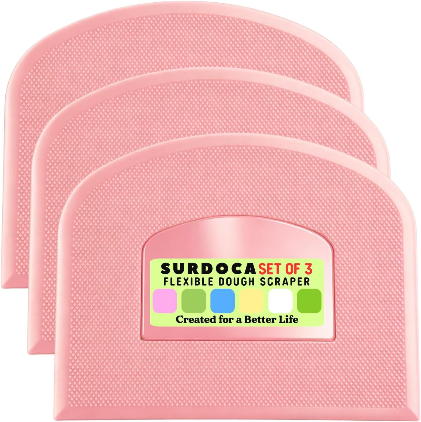 SURDOCA Dough Scraper Bench Scraper - 3P 4.7x3.7" Plastic Flexible Bowl Scraper, Sharp Edge & Angles Cake Scraper. Non-Slip Bakeware Decorating Tools Sculpting & Modeling Tools - Green+White+Green - Colors A
