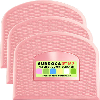 SURDOCA Dough Scraper Bench Scraper - 3P 4.7x3.7" Plastic Flexible Bowl Scraper, Sharp Edge & Angles Cake Scraper. Non-Slip Bakeware Decorating Tools Sculpting & Modeling Tools - Green+White+Green - Colors A
