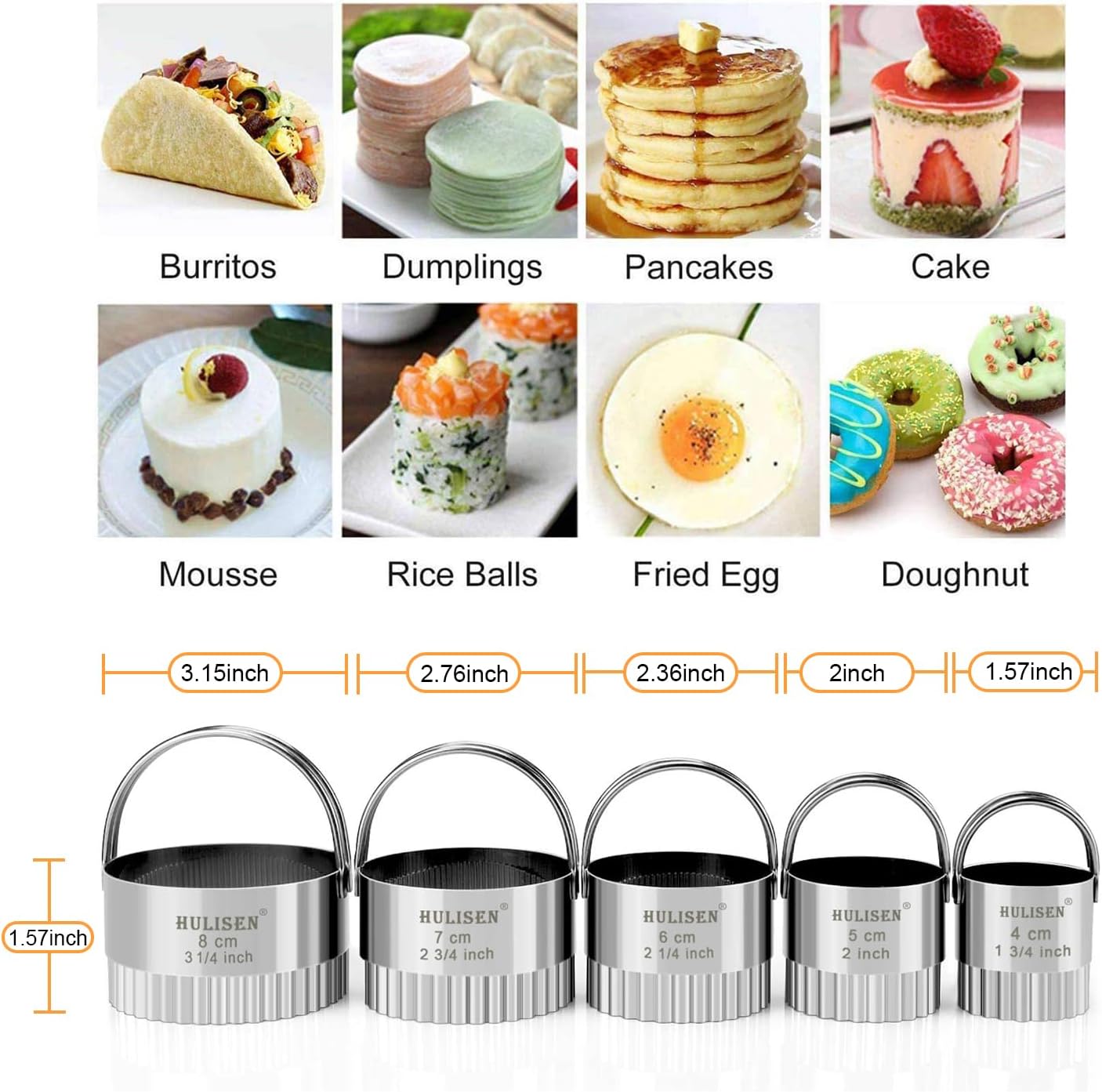 HULISEN Biscuit Cutter Set (5 Pieces/Set), Round Cookies Cutter with Handle, Professional Baking Dough Tools, Gift Package