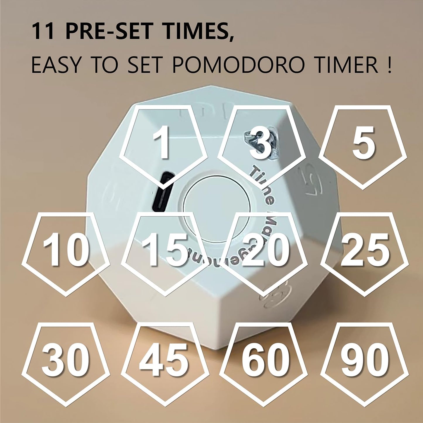 Cube Pomodoro Timer - Flip to Start Countdown, Rechargeable Mini Productivity Timer for Study, Office, 11 Preset Times, Silent/Vibration, Time Management Tool for Kids & ADHD (White)