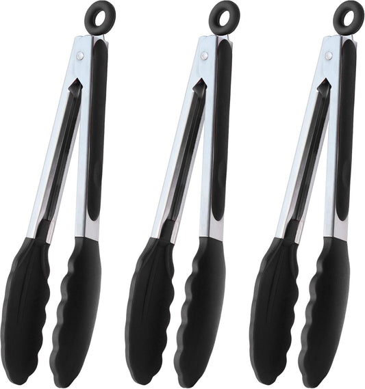 HINMAY Stainless Steel Kitchen Tongs 9-Inch Cooking Tongs, Set of 3