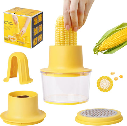 Corn Stripper, 2 in 1 Multi-functional Corn Peeler and Ginger Grater with Bowl and Hand Protector,Quick Remove Corn Kernel
