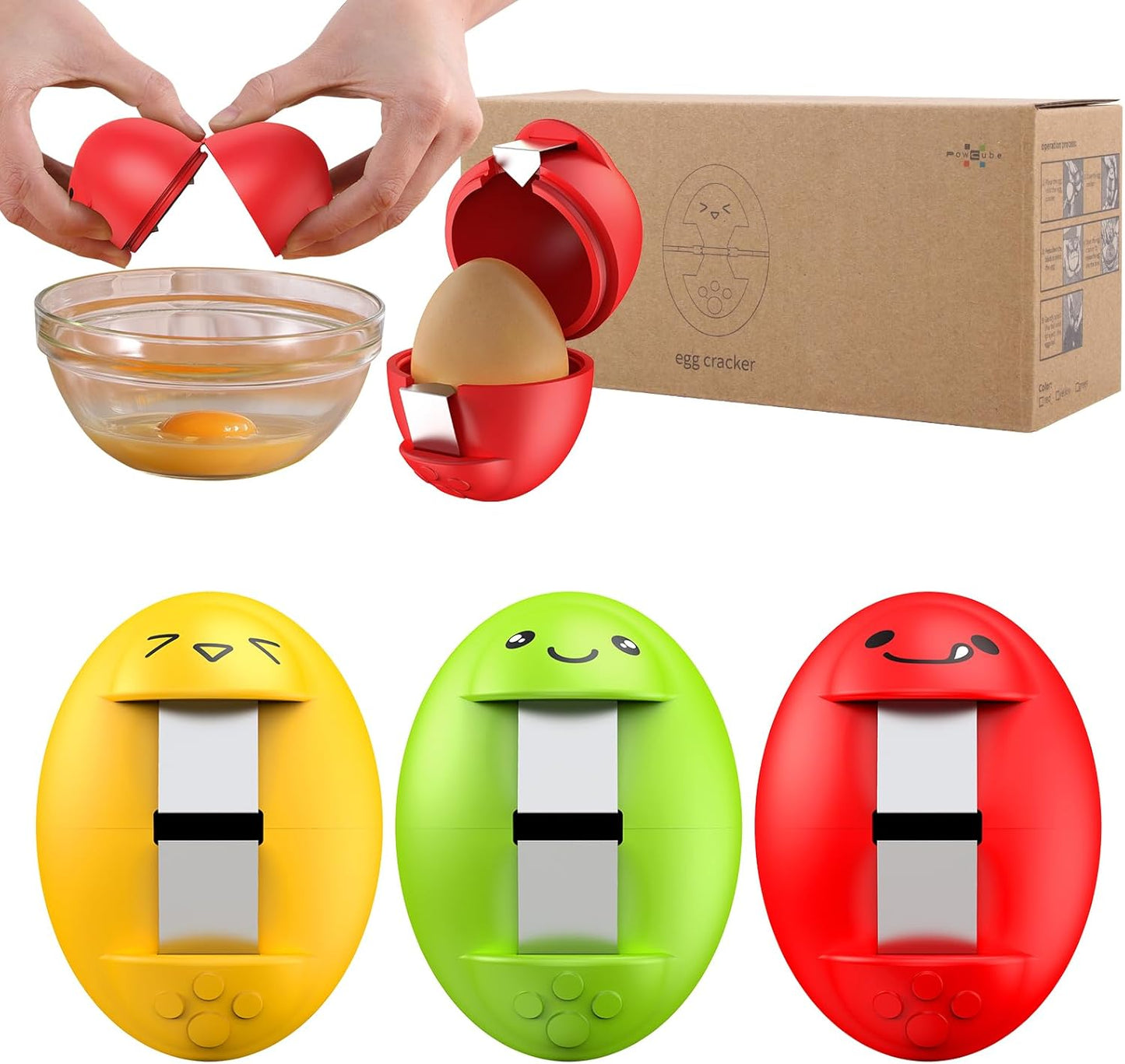 Egg Cracker, Silicone Egg Shell Opener, Cute Egg Shaped Design, Opens Eggs with Ease, A Little Happiness Boost for Your Kitchen. (Color: Red, 1-Pack)
