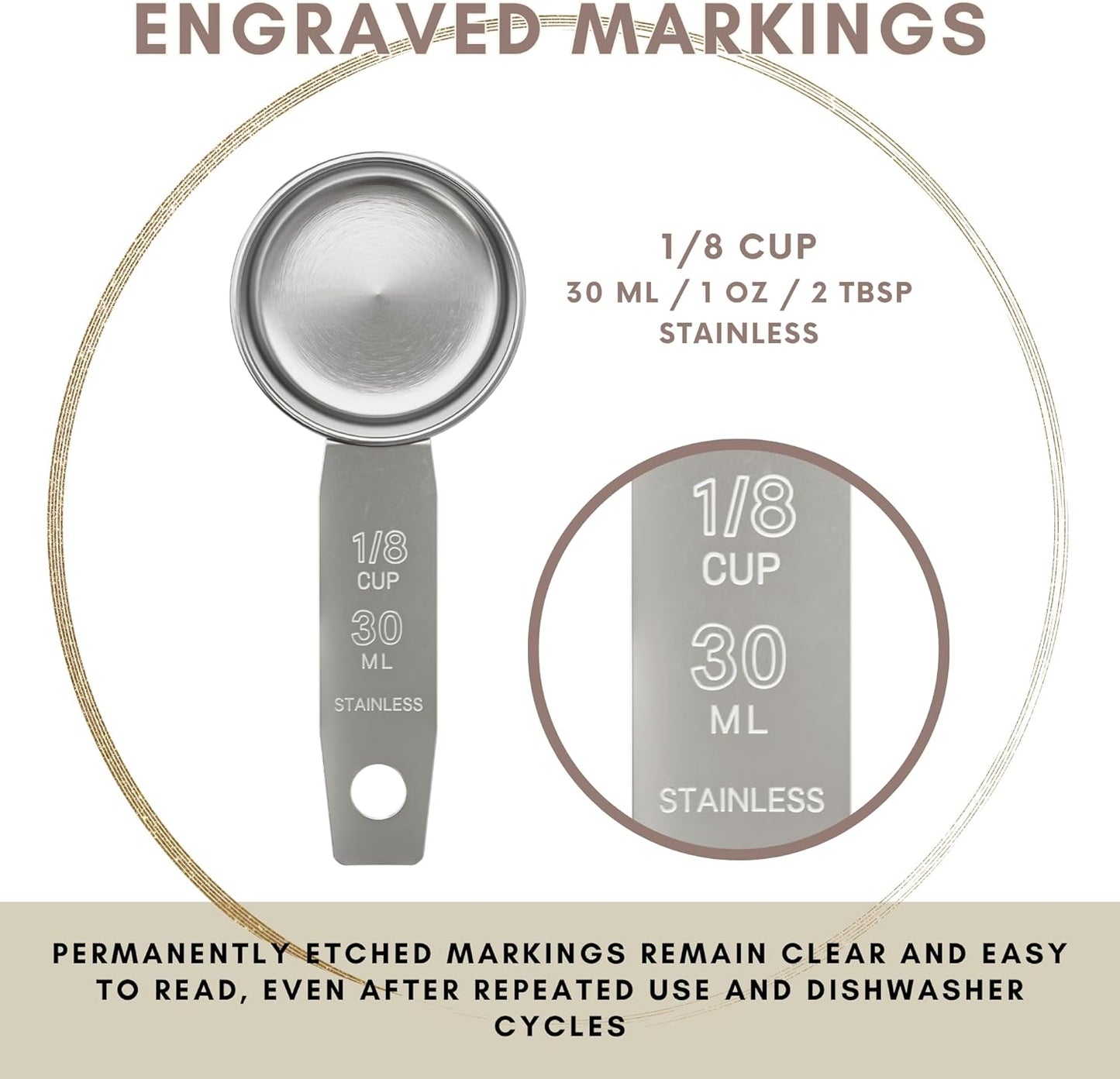 1/8 Cup Stainless Steel Measuring Cup | Sturdy Metal 30 ml | 30 cc | 1 oz | Single Cup for Wet and Dry Ingredients | Great for use as 1/8 Cup Coffee Scoop - 1 PK