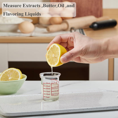 High Borosilicate Glass Measuring Cup-V-Shaped Spout，Glass Measuring Beaker for Kitchen or Restaurant, Easy to Read, 60 ML (2 Oz)-Pack of 2