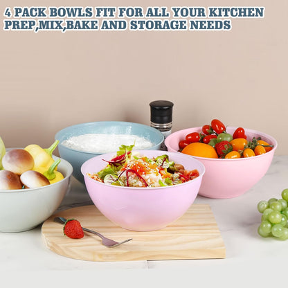 Greentainer 4-Piece Plastic Mixing Bowl Set with Lids for Kitchen, 67oz Lightweight Storage Bowls, Large Salad Bowls for Baking, Prepping, Cooking and Serving Food, Dishwasher & Microwave Safe