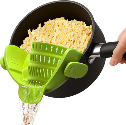 Pasta Strainer Clip-On for Pots and Pans – Heat Resistant Colander for Vegetables and Noodles – Space-Saving Design – BPA-Free, Dishwasher Safe, Universal Fit (Black)