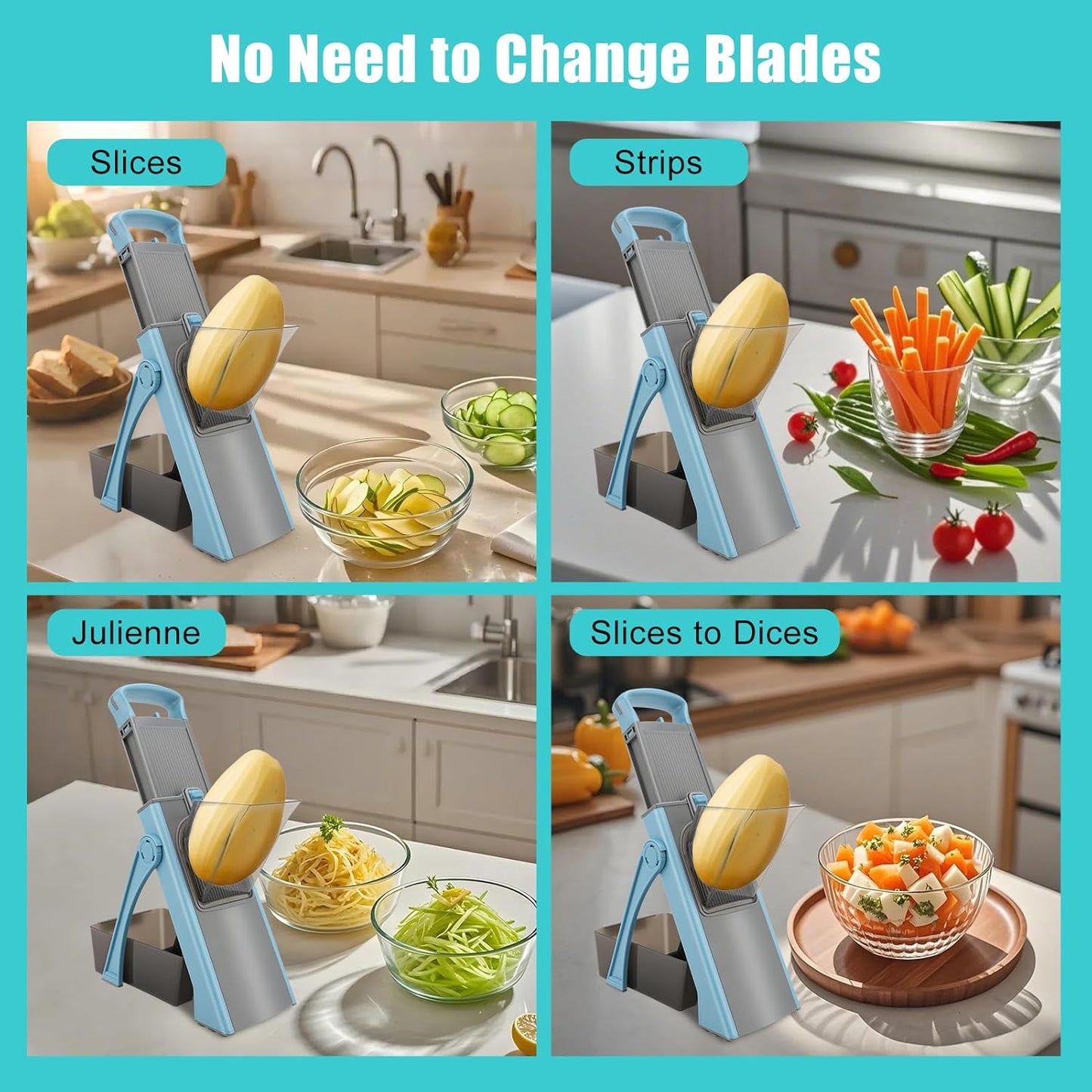 Mandoline Slicer for Kitchen, Safe Vegetable Chopper & Potato Slicer with Adjustable Thickness and Container for Meal Prep, Ideal for Home & Commercial Use, Kitchen Gift(Blue)