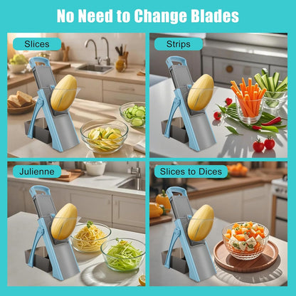 Mandoline Slicer for Kitchen, Safe Vegetable Chopper & Potato Slicer with Adjustable Thickness and Container for Meal Prep, Ideal for Home & Commercial Use, Kitchen Gift(Blue)