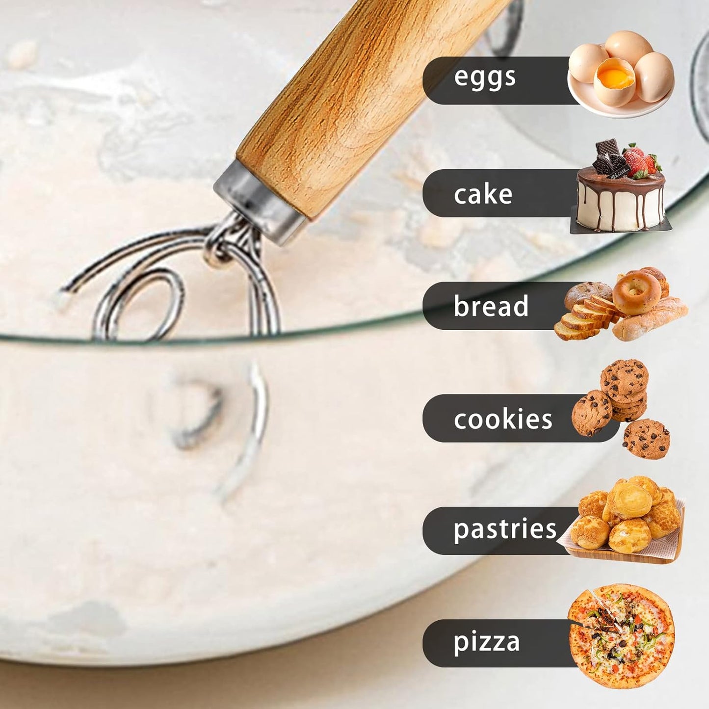 TEEVEA Danish Dough Whisk Stainless Steel for Sourdough Pizza and Bread Baking