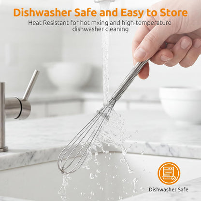 U-Taste 7" Mini Whisk for Cooking: 18/8 Stainless Steel Small Metal Kitchen Wisk, Tiny Hand Mixing Tool for Coffee, Egg, Sauce, 6-Wires Compact Head for Baking, Beating in Bowl, Mug, Jar (Set of 2)