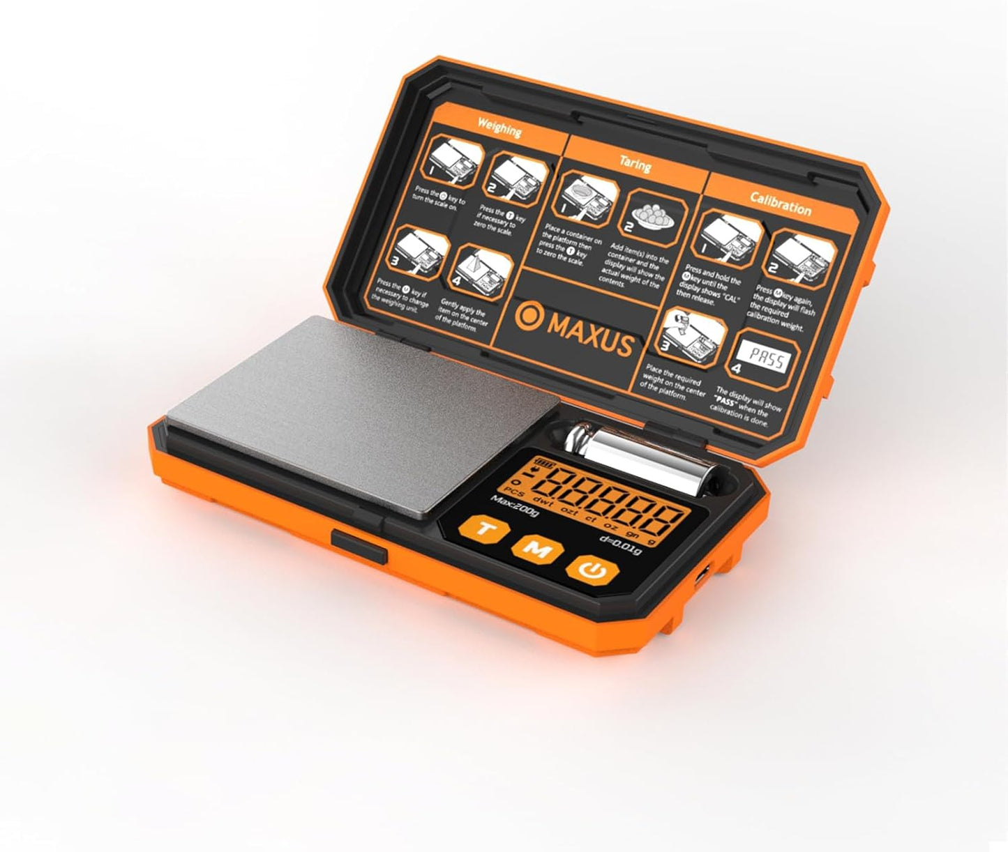 MAXUS Digital Pocket Gram Scale 500g x 0.01g High Precision with Tray, Weighs Small Food, Jewelry, Ounces, Grains, LCD Display, Tare Function