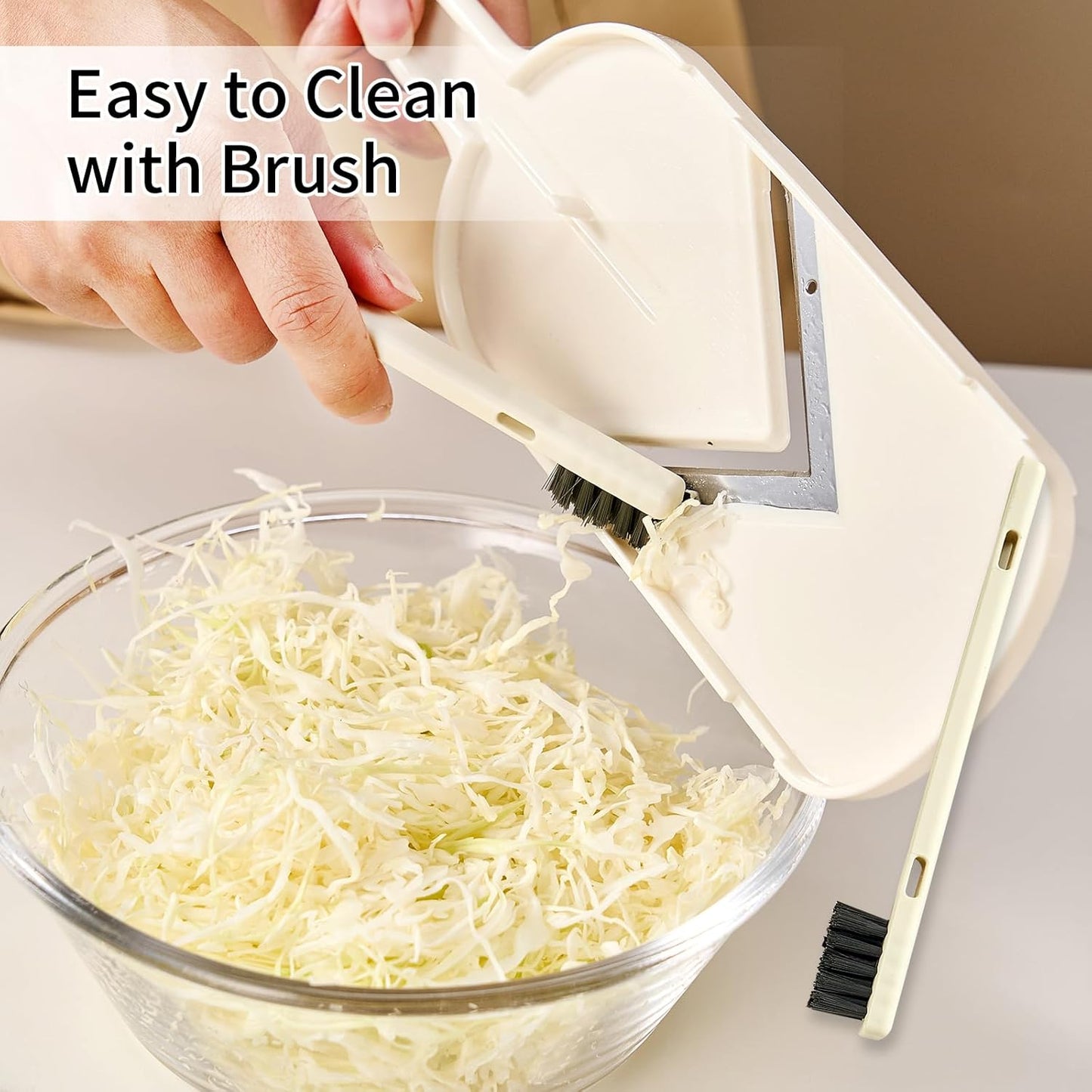 Multi Handheld Mandoline Slicer - Stainless Steel V Blade, with Cleaning Brush, Comfort Grip, Easy to Clean, for Kitchen, Vegetable Chopper, Fruit, Cheese Grater, Potato Chips Slicer (White)