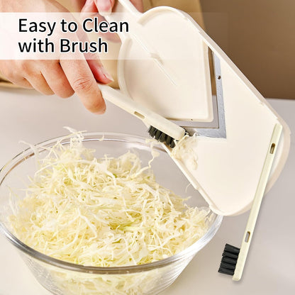 Multi Handheld Mandoline Slicer - Stainless Steel V Blade, with Cleaning Brush, Comfort Grip, Easy to Clean, for Kitchen, Vegetable Chopper, Fruit, Cheese Grater, Potato Chips Slicer (White)