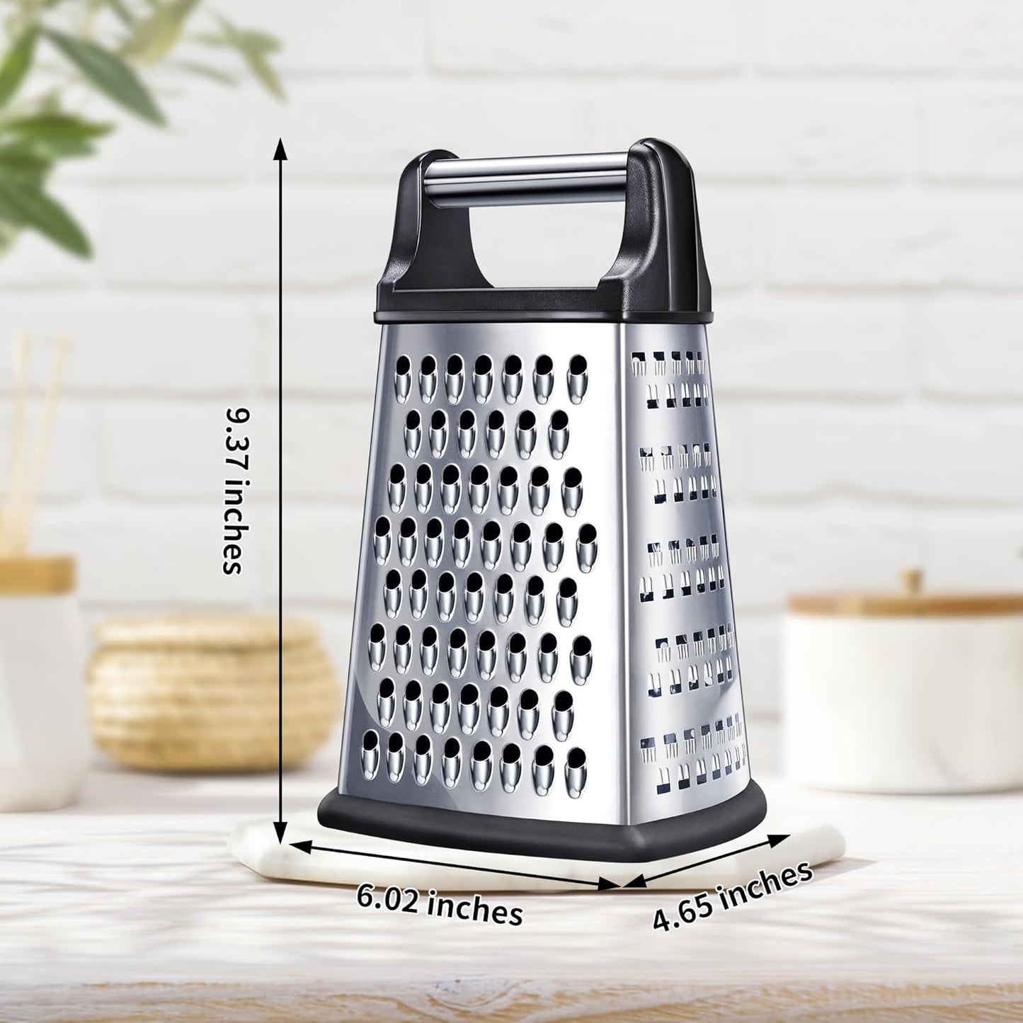 Kaishun Professional Cheese Grater, 4-Sided Stainless Steel Box Grater, Food Shredder for Cheese, Parmesan, Vegetable, Black