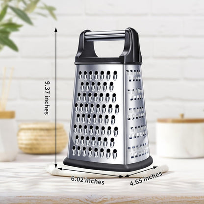 Kaishun Professional Cheese Grater, 4-Sided Stainless Steel Box Grater, Food Shredder for Cheese, Parmesan, Vegetable, Black