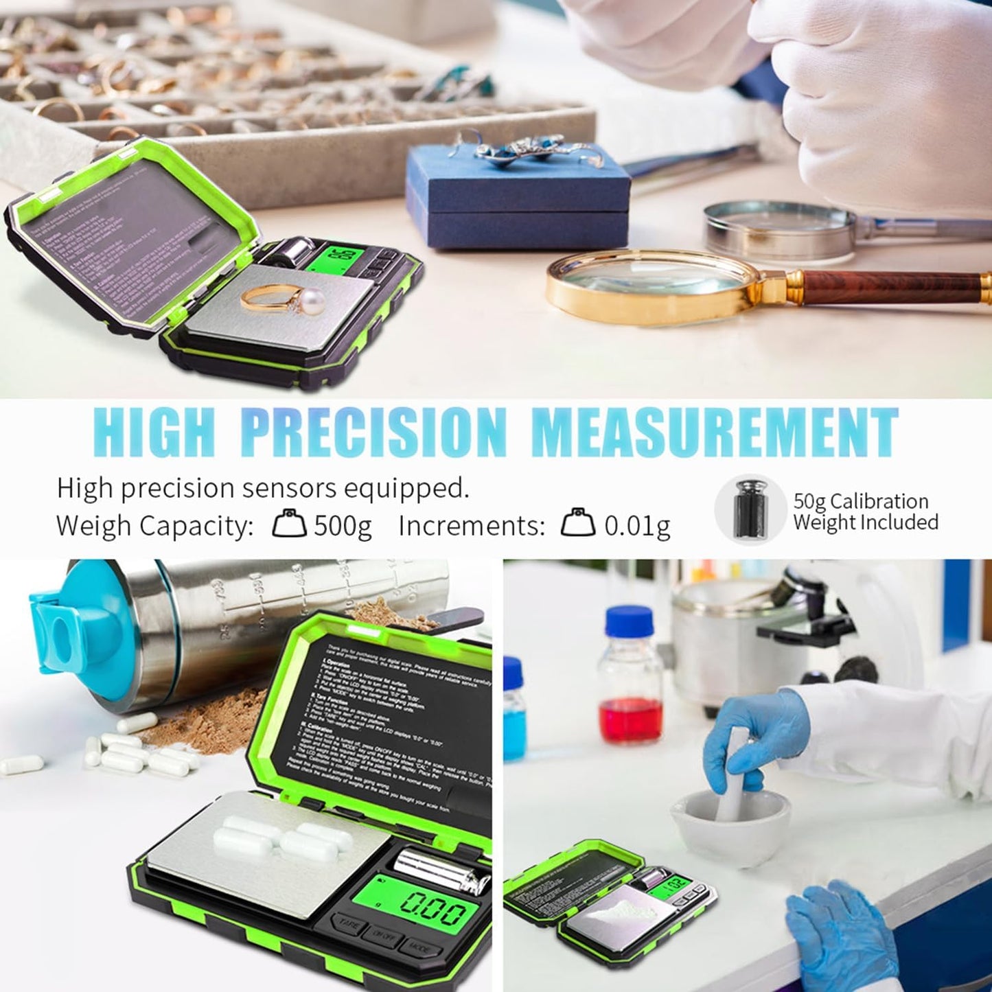 Fuzion Digital Pocket Scale, 500g x 0.01g Gram Scale, Mini Scale 6 Units Jewelry Scale with LCD Display, Tare Function for Food, Jewelry, Coin, Coffee