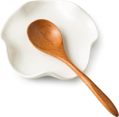 Miamolo Spoon Rest for Stove Top, Spoon Holder for Stove, 5.3In Ceramic Spoon Rest for Kitchen Counter, Coffee Spoon Holder with Ruffled Edge, Farmhouse Spatula Holder for Kitchen Decor, Beige