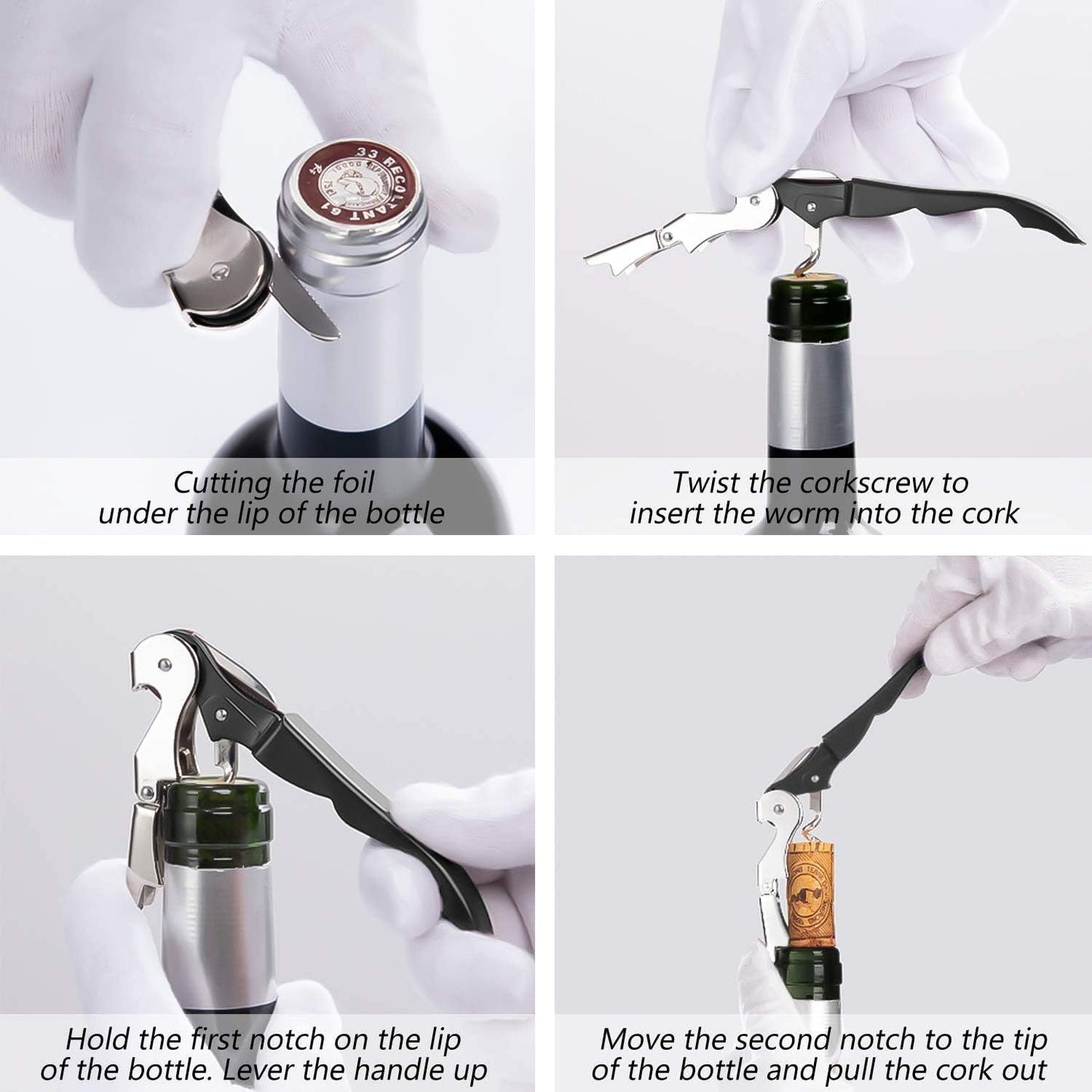 HYZ 2-Pack Wine Opener Waiter Corkscrew, Professional Wine Key for Servers, Bartender, with Foil Cutter, Manual Wine Bottle Opener Double Hinged (Black)