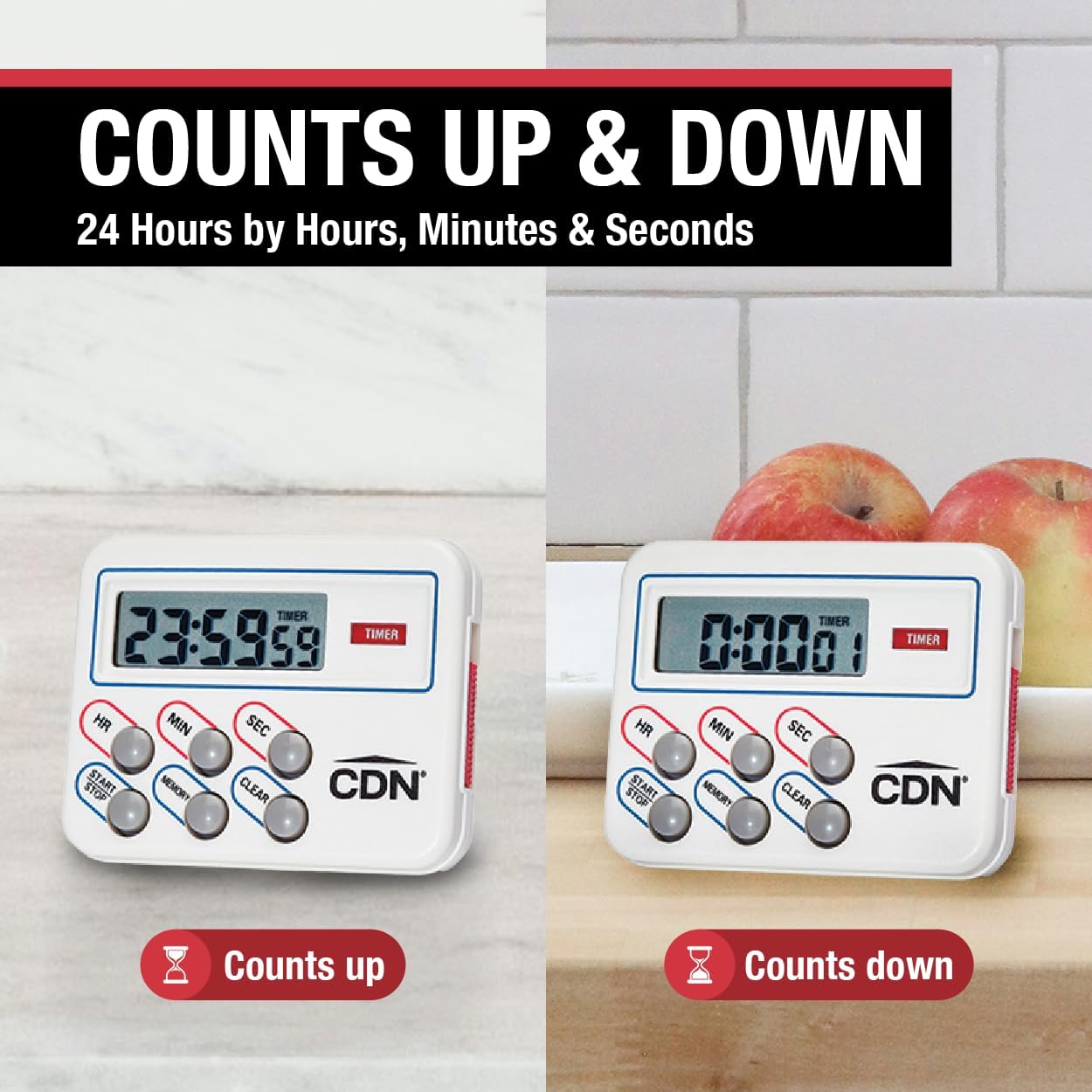 CDN Multi-Task Timer & Clock | Counts Up & Down, 24 Hours by Hours, Minutes & Seconds, Memory, Clock, Stopwatch, Stand, Hang, Magnet Mounting - TM8