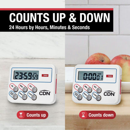 CDN Multi-Task Timer & Clock | Counts Up & Down, 24 Hours by Hours, Minutes & Seconds, Memory, Clock, Stopwatch, Stand, Hang, Magnet Mounting - TM8