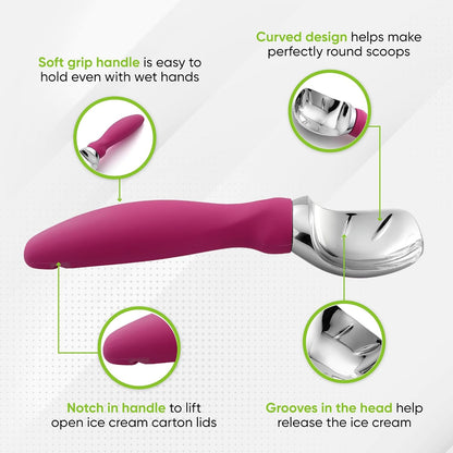 Spring Chef Heavy Duty Ice Cream Scoop with Comfortable Handle - Professional Ice Cream Scooper for Gelato, Sorbet, Cookie Dough, Melon, Frozen Yogurt - Dishwasher Safe Metal Kitchen Tool - Black