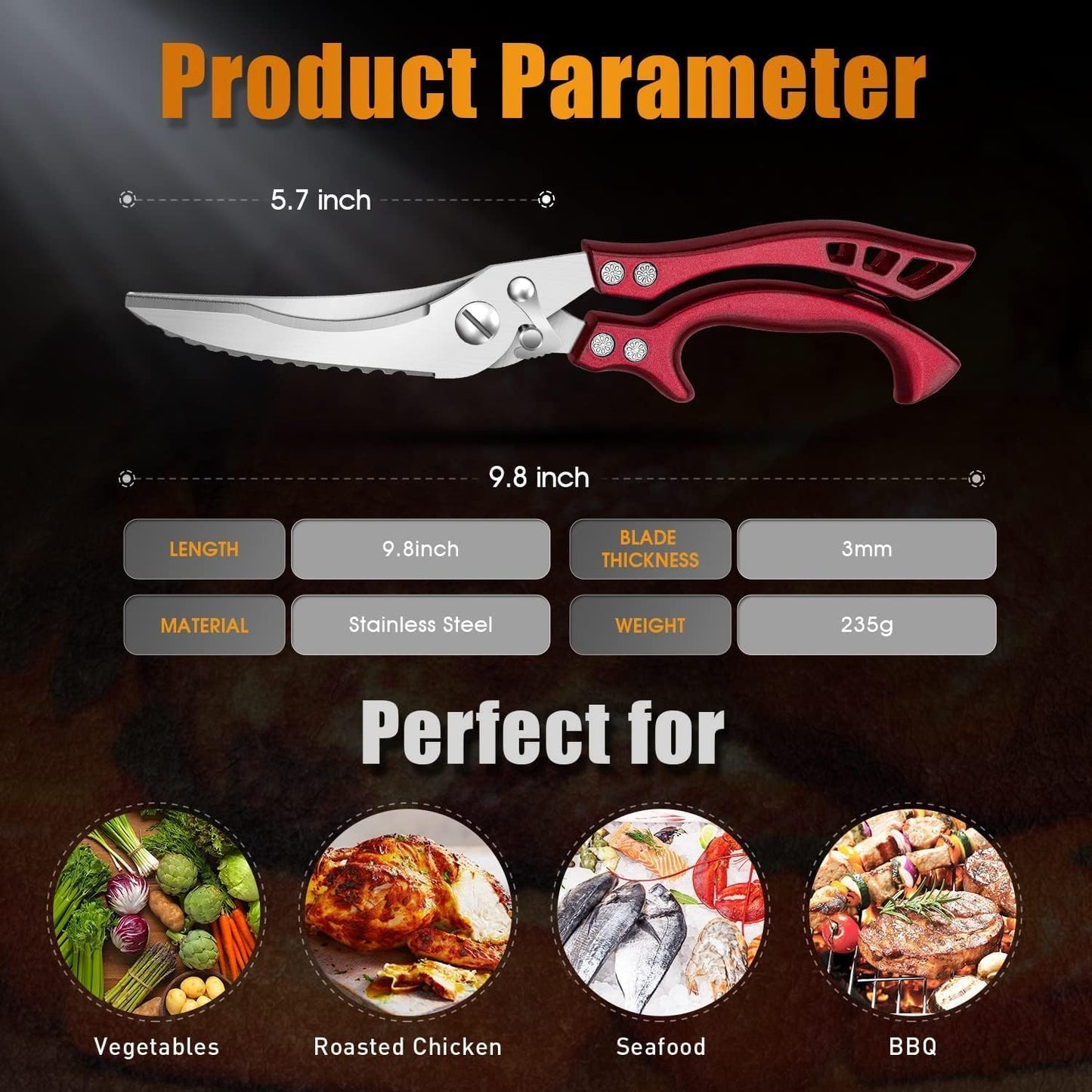 Dream Reach Poultry Shears, Heavy Duty Kitchen Shears with Serrated Edge, No Rust Spring Loaded, Multipurpose Stainless Steel Kitchen Scissors for Chicken, Bone, Meat, Turkey, Fish Thanksgiving Gifts