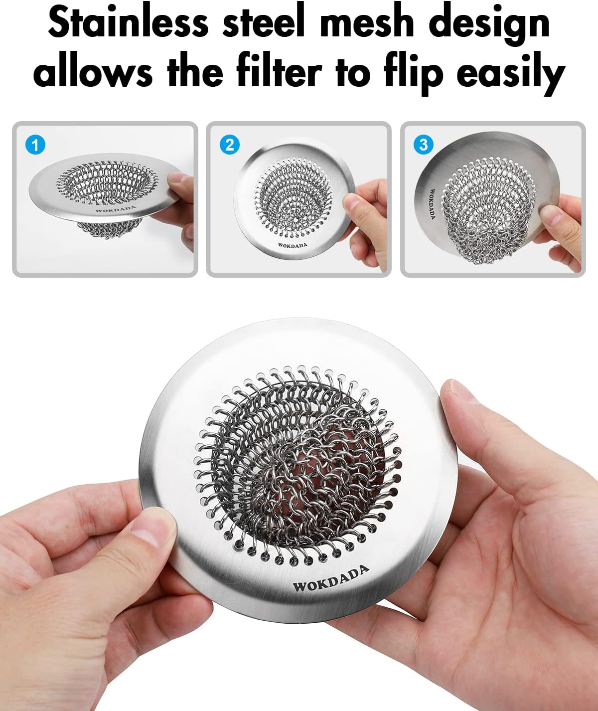 Revolutionary Kitchen Sink Drain Strainer/Patented Reversible Chain Mesh, Effortless Cleaning & Debris Catcher, Large Capacity, Anti-Clog, 304 Stainless Steel & Rust-Proof/Handmade