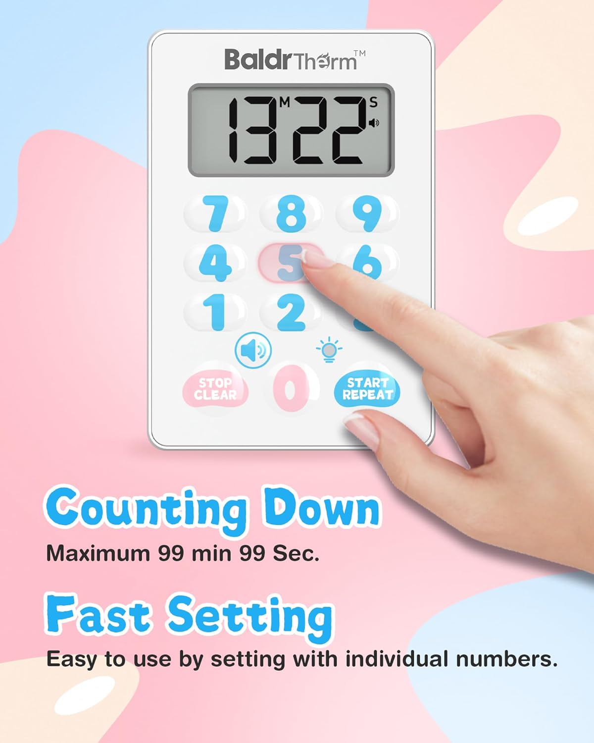 BaldrTherm Digital Kitchen Timer, Magnetic Waterproof Countdown Timer for Cooking, Shower, Workout, Classroom, Hair Color Processing, White.