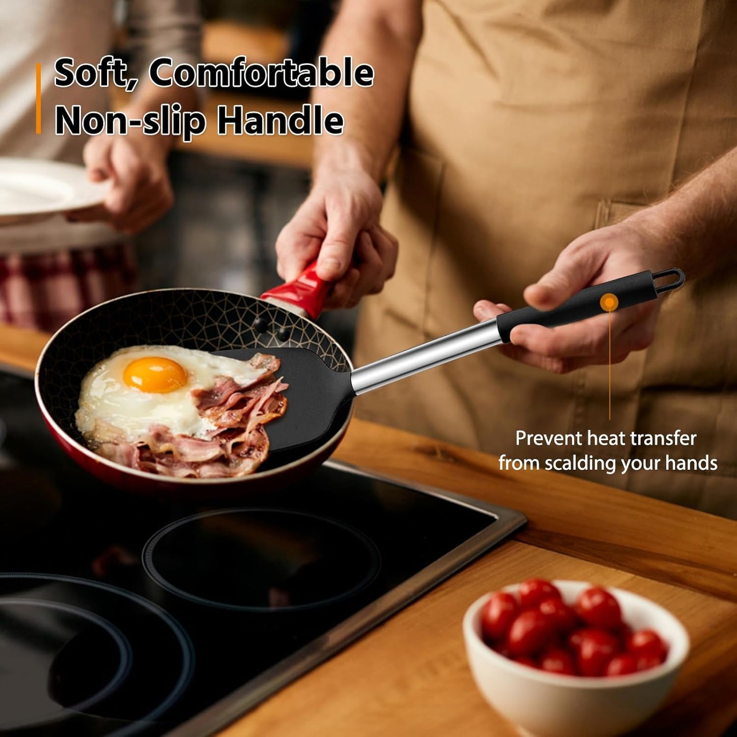 E-far Cooking Utensils Set of 4, Silicone Kitchen Utensils for Non-stick Cookware, Heat Resistant & Non-toxic Slotted Spatula Solid Spoon Turner for Flipping Mixing Serving Basting(Black)