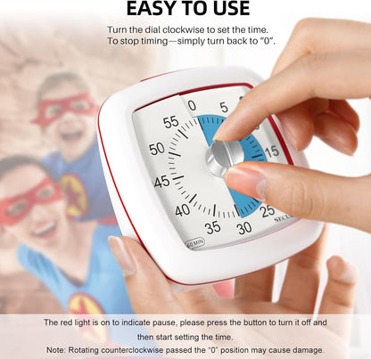 Secura 60-Minute Visual Timer, Silent Study Timer for Kids and Adults, Time Clocks, Time Management Countdown Timer for Teaching (Navy Blue & Navy Blue)