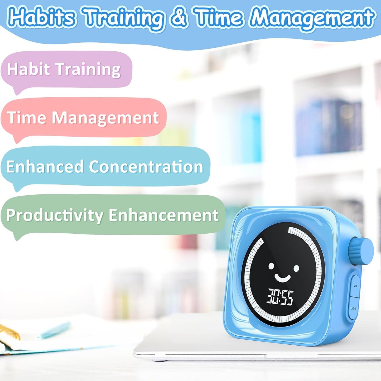 Visual Timer, 99 Minute Digital Kitchen Desk Timer for Office Supplies Home Productivity Management Tool Countdown Count Up, White